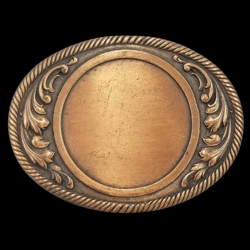 Oval Western Rope Scroll Center Blank Belt Buckle Vintage Metal Copper Color